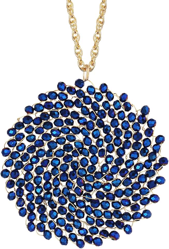 Handmade Long Beaded Crystal Pendant Necklace for Women