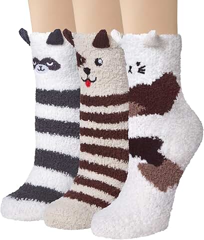 Three Pairs of Cozy Fuzzy Winter Socks for Women