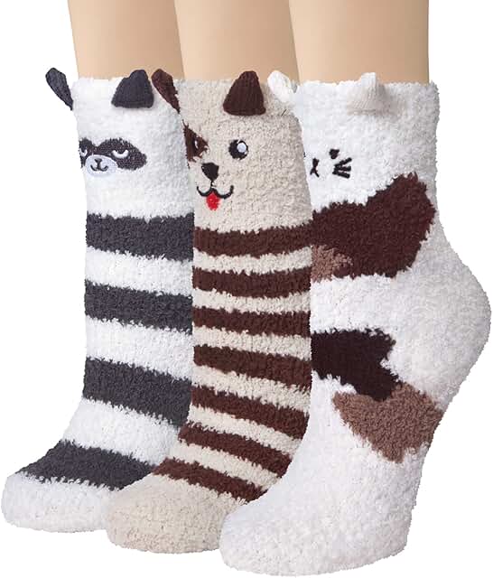 Three Pairs of Cozy Fuzzy Winter Socks for Women