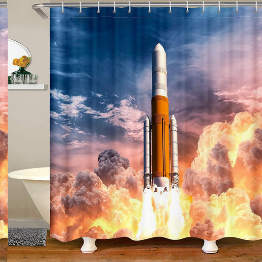 Space Rocket Waterproof Shower Curtain 72x72 Inch