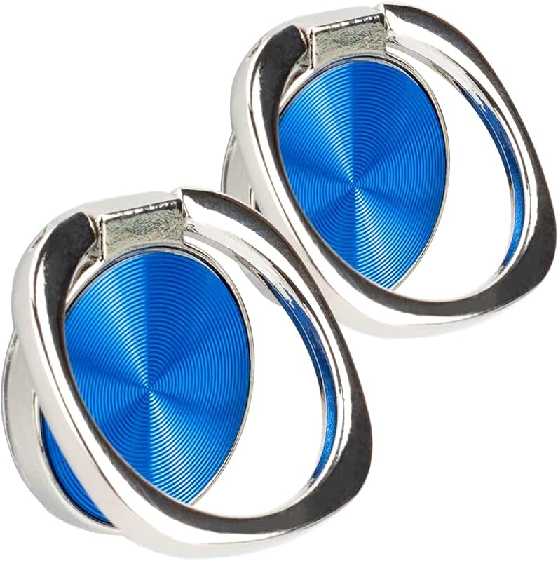 Two blue rounded textured phone ring holders with 360° rotation