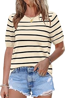 Women's Short Sleeve Striped Crewneck Sweater