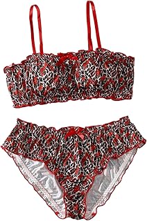 Women's Satin Lingerie Set with Bow and Lettuce Trim