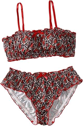 Women's Satin Lingerie Set with Bow and Lettuce Trim