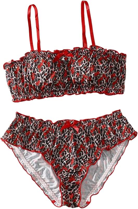 Women's Satin Lingerie Set with Bow and Lettuce Trim