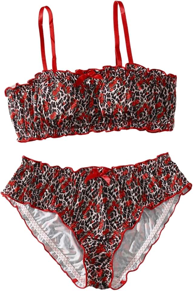 Women's Satin Lingerie Set with Bow and Lettuce Trim