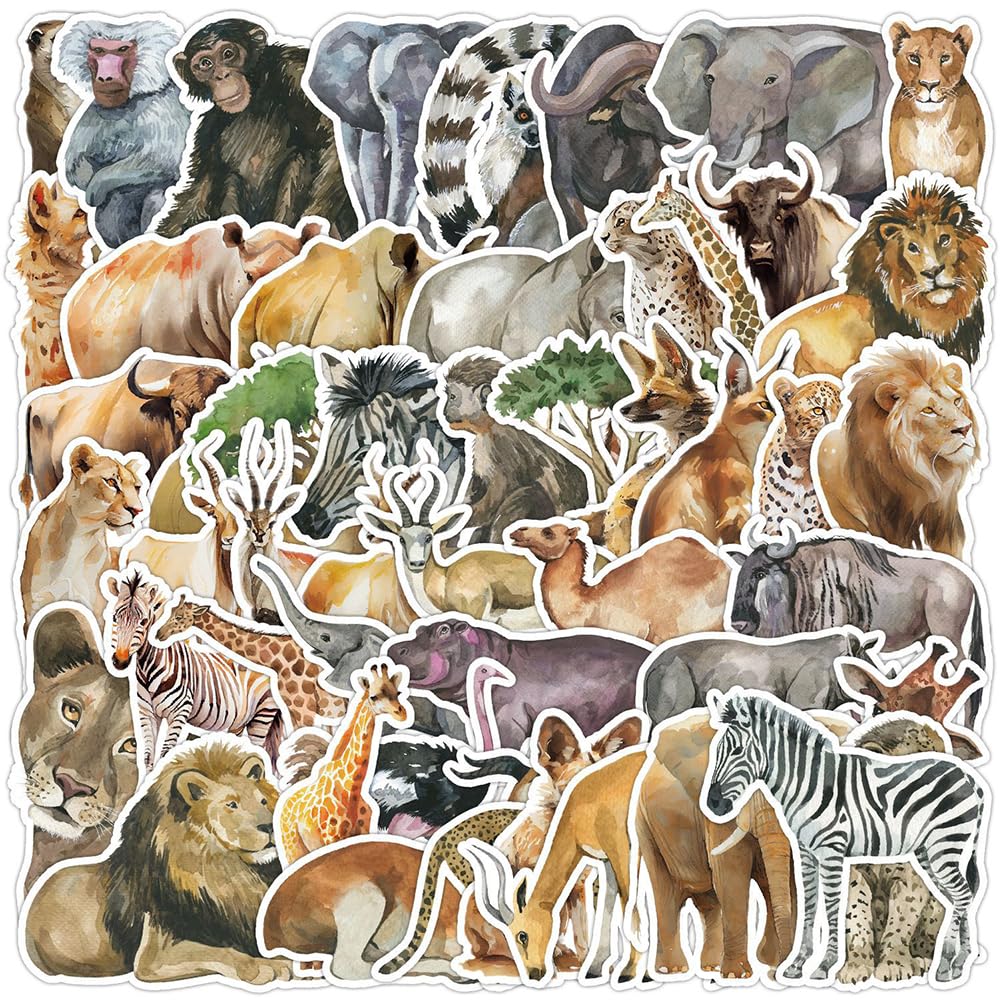 50 African Savannah Animal Stickers for Water Bottles and More