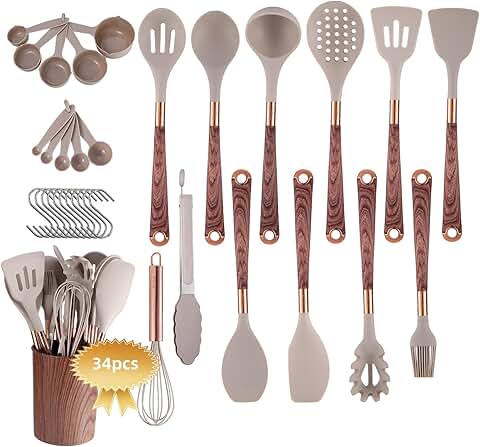 34-Piece Heat-Resistant Silicone Kitchen Utensil Set