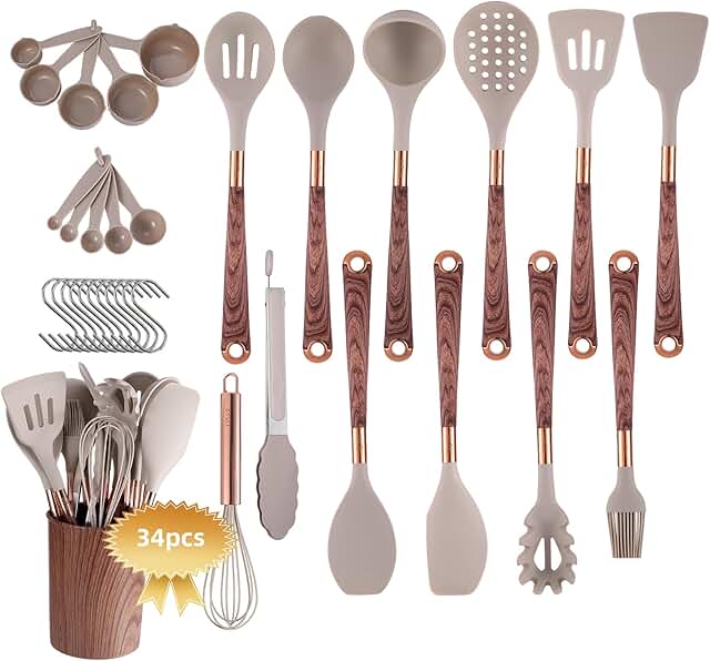 34-Piece Heat-Resistant Silicone Kitchen Utensil Set