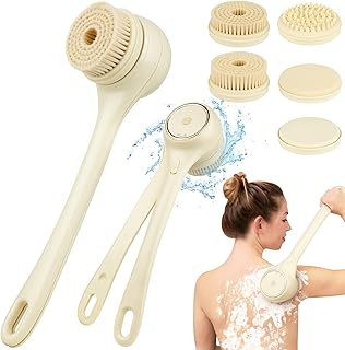 Electric Back Body Brush with 5 Heads and Long Handle