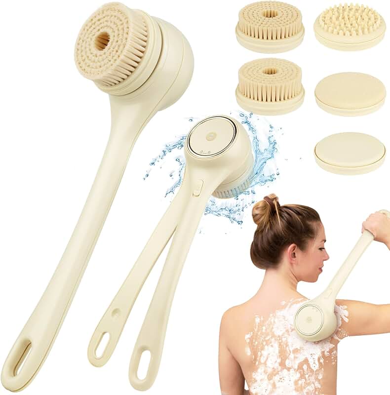 Electric Back Body Brush with 5 Heads and Long Handle