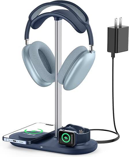 3-in-1 Desktop Headphone Stand with Wireless Charger