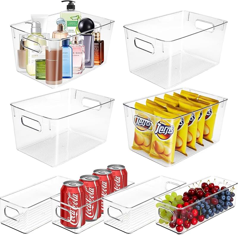 8 Clear Stackable Storage Bins with Handles