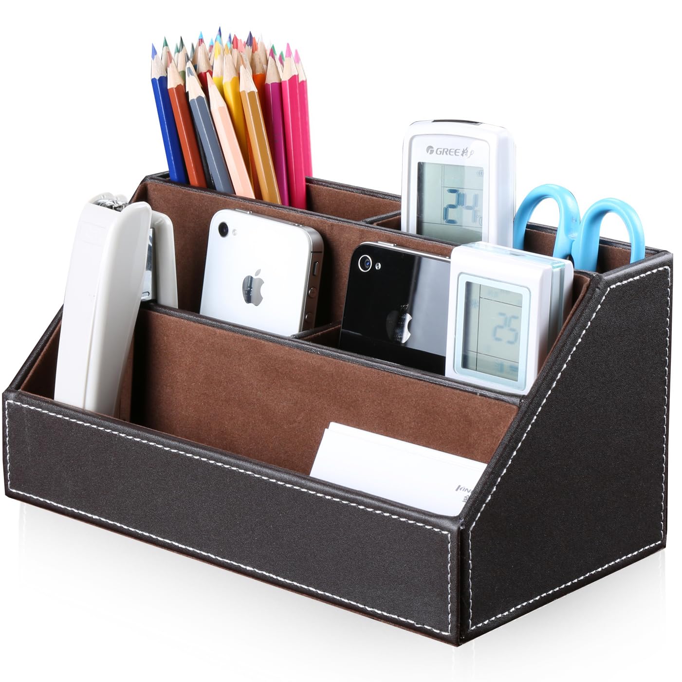 Pu Leather Desk Organizer with 5 Compartments