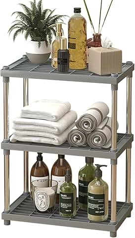 Grey 3-Tier Storage Rack with Shelf for Kitchen and Bathroom