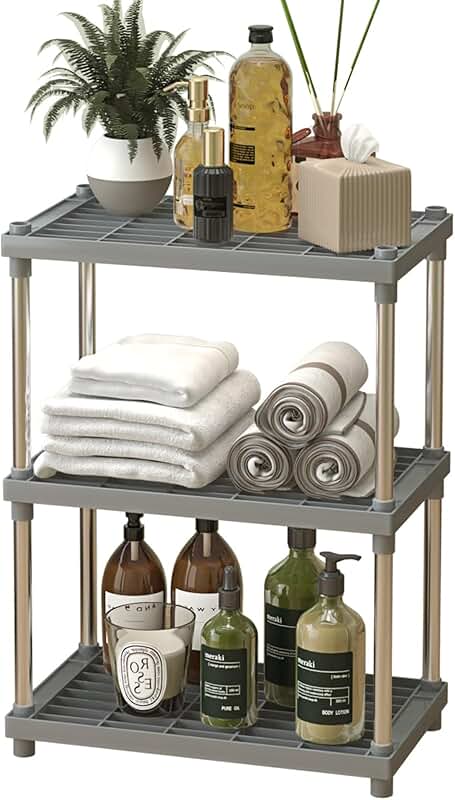 Grey 3-Tier Storage Rack with Shelf for Kitchen and Bathroom