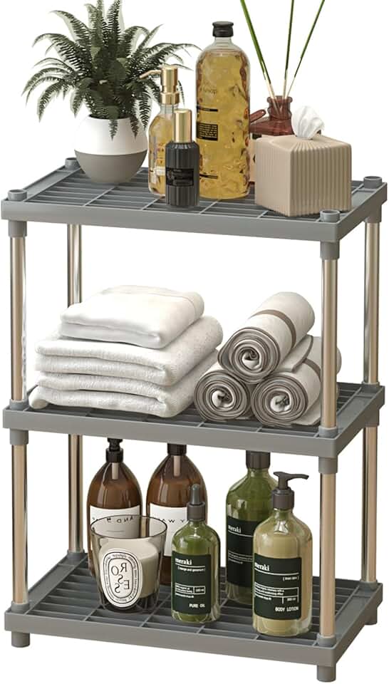 Grey 3-Tier Storage Rack with Shelf for Kitchen and Bathroom
