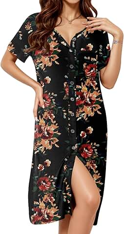 Women's Short Sleeve Button-Up Nightgown