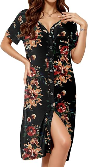 Women's Short Sleeve Button-Up Nightgown