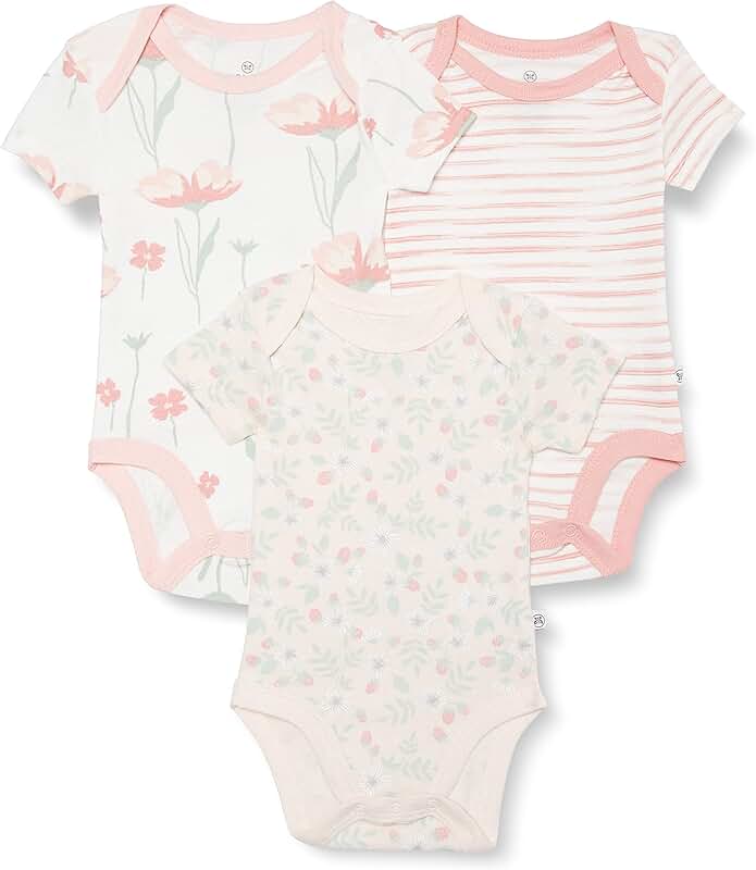 Three-pack of organic cotton baby bodysuits for infants
