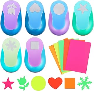 Set of 6 colorful craft hole punches with 10 sticker papers