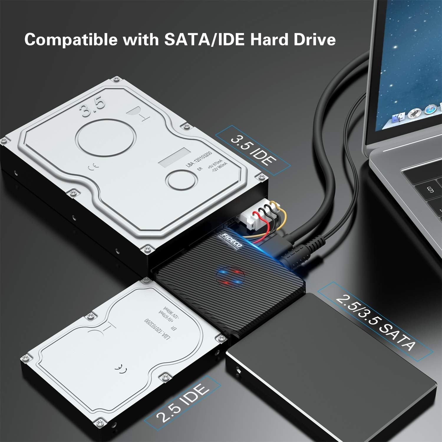 SATA/IDE to USB 3.0 Adapter, Hard Drive Adapter Cable Converter for Universal 2.5/3.5 Inch SATA and IDE HDD, 2.5 Inch SSD, 5.25-Inch DVD-ROM/CD-ROM/CD-RW/DVD-RW/DVD+RW