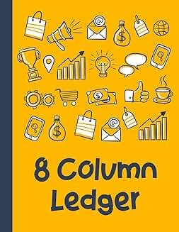 Yellow 8-Column Ledger Notebook for Business and School