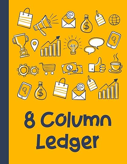 Yellow 8-Column Ledger Notebook for Business and School