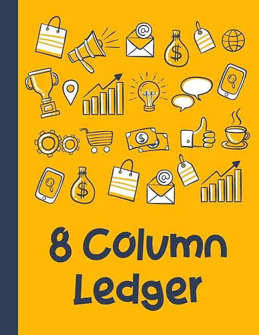 Yellow 8-Column Ledger Notebook for Business and School