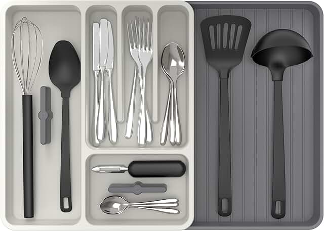 Expandable silverware and utensil drawer organizer