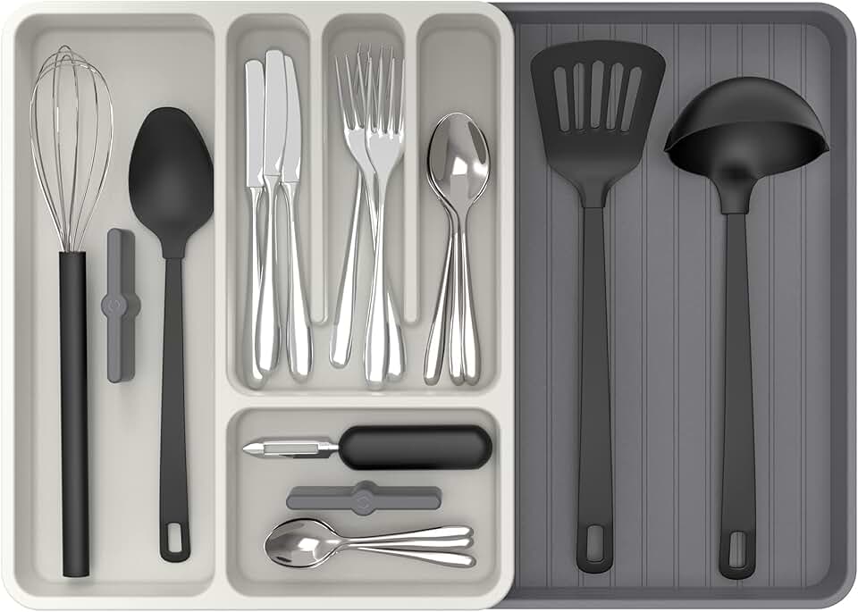 Expandable silverware and utensil drawer organizer
