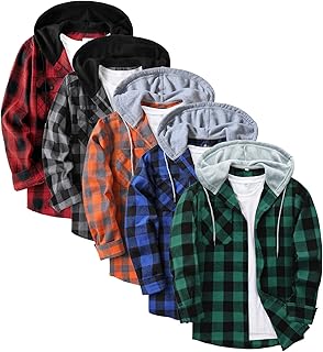 Set of five men's hooded plaid flannel shirts