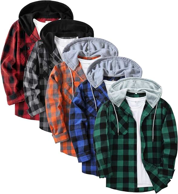 Set of five men's hooded plaid flannel shirts