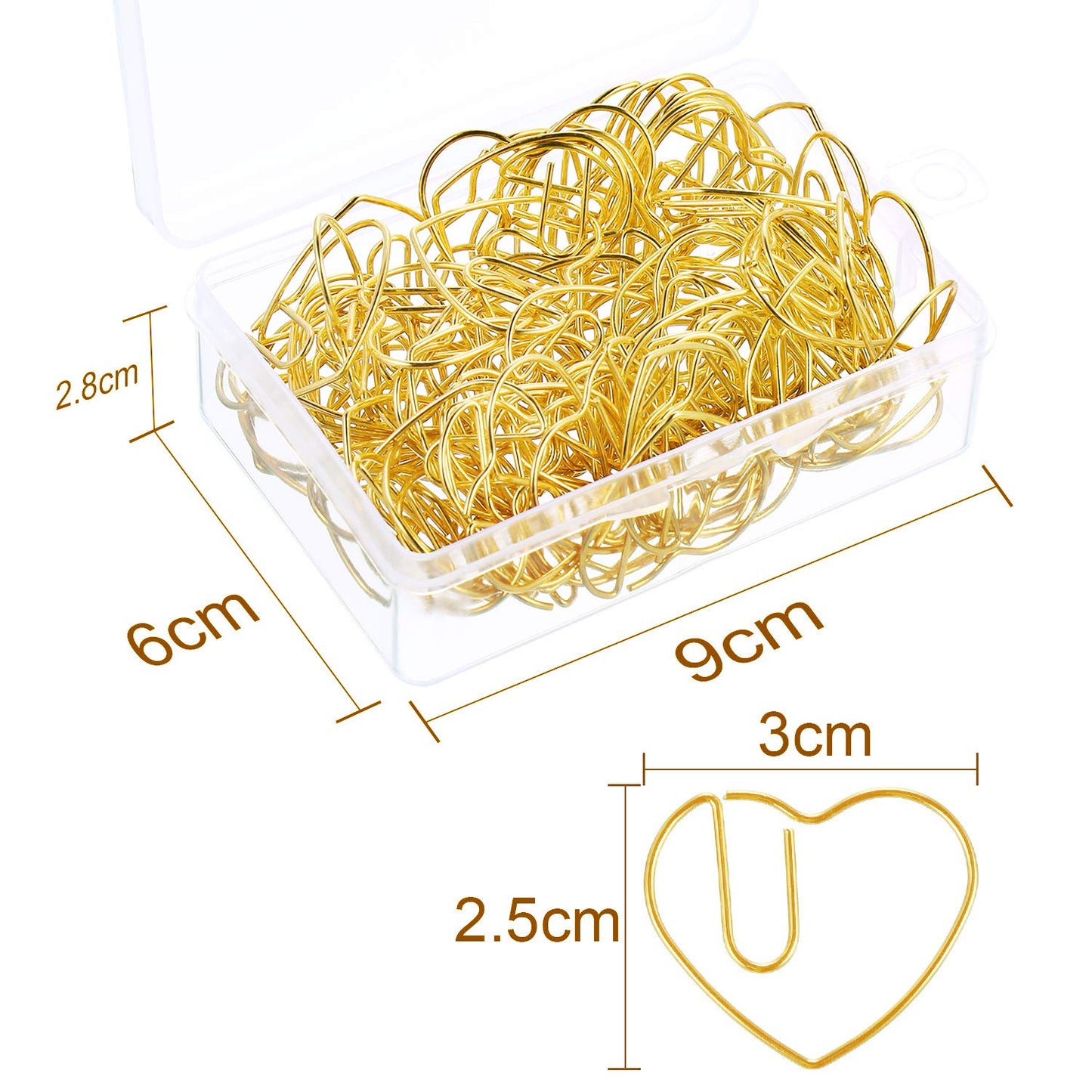 Set of 100 small heart-shaped metal paper clips