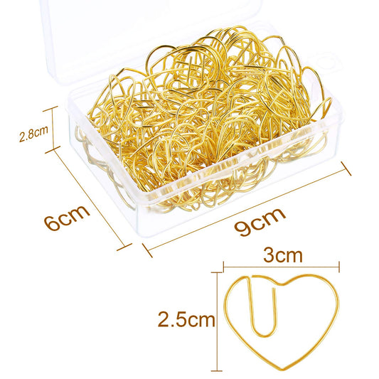 Set of 100 small heart-shaped metal paper clips