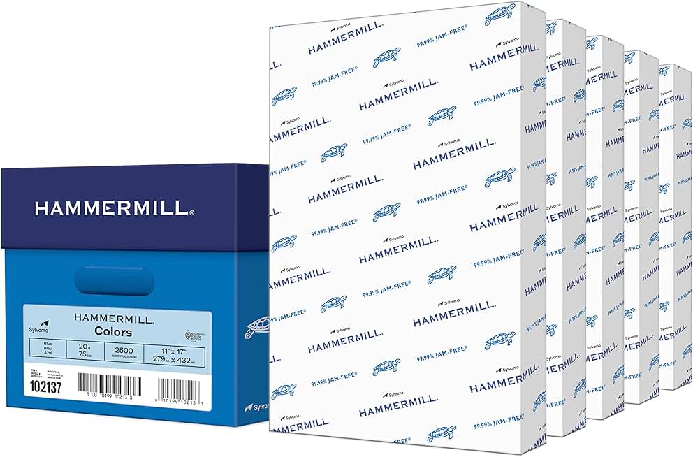 Blue 20 lb 11x17 Colored Printer Paper, 2,500 Sheets