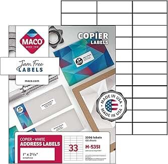 White 1x2.75-inch Address Labels, 33 per Sheet