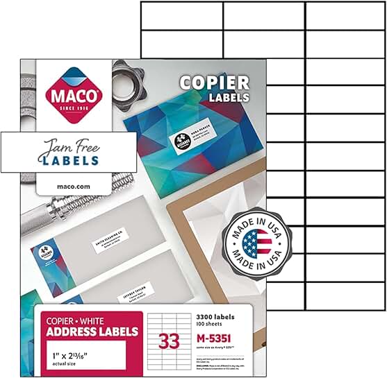 White 1x2.75-inch Address Labels, 33 per Sheet