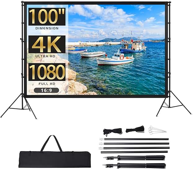 Portable 100-inch Projection Screen with Stand