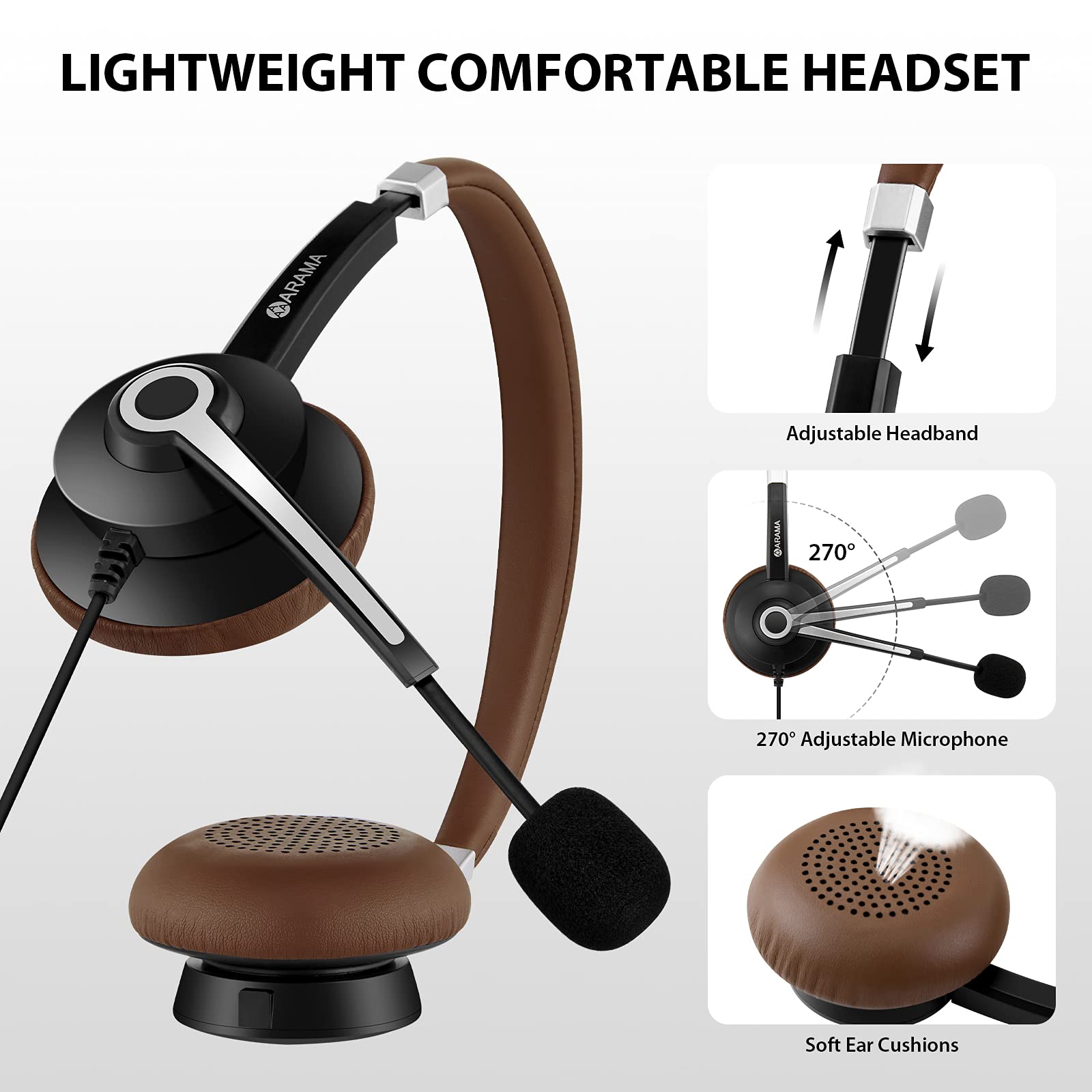 USB Headset with Microphone Noise Cancelling & in-line Call Controls, Ultra Comfort 3.5mm Wired Headset for Cell Phone, Computer Headset with Mute for PC Laptop Skype Webinar Home Office