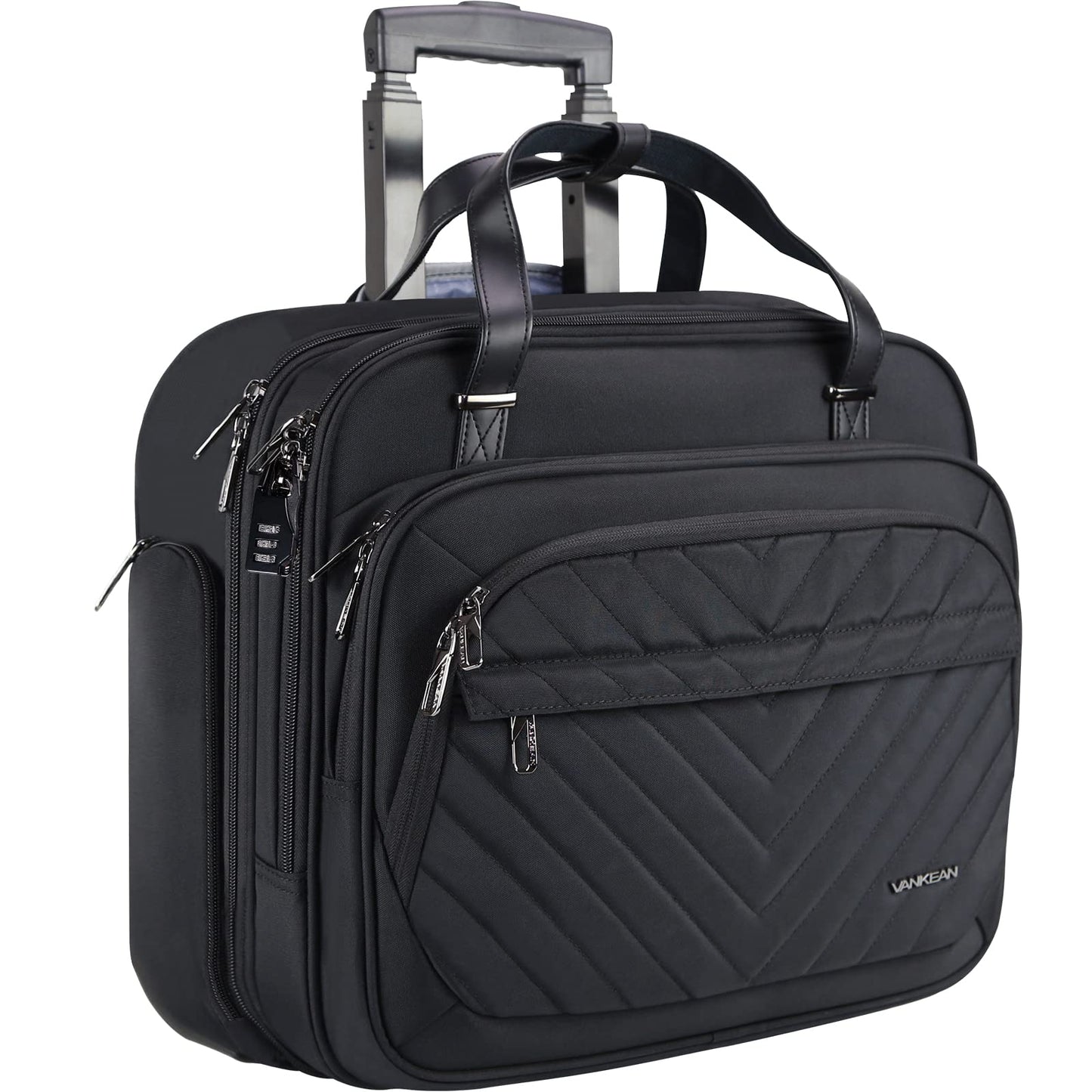 Rolling Laptop Bag Women Men with Wheels, Fits Up to 15.6 Inch Rolling Briefcase Water Repellent Overnight Rolling Computer Bag with RFID Pockets for Travel/Business/School, Black