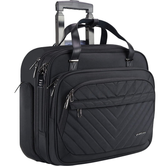 Rolling Laptop Bag Women Men with Wheels, Fits Up to 15.6 Inch Rolling Briefcase Water Repellent Overnight Rolling Computer Bag with RFID Pockets for Travel/Business/School, Black