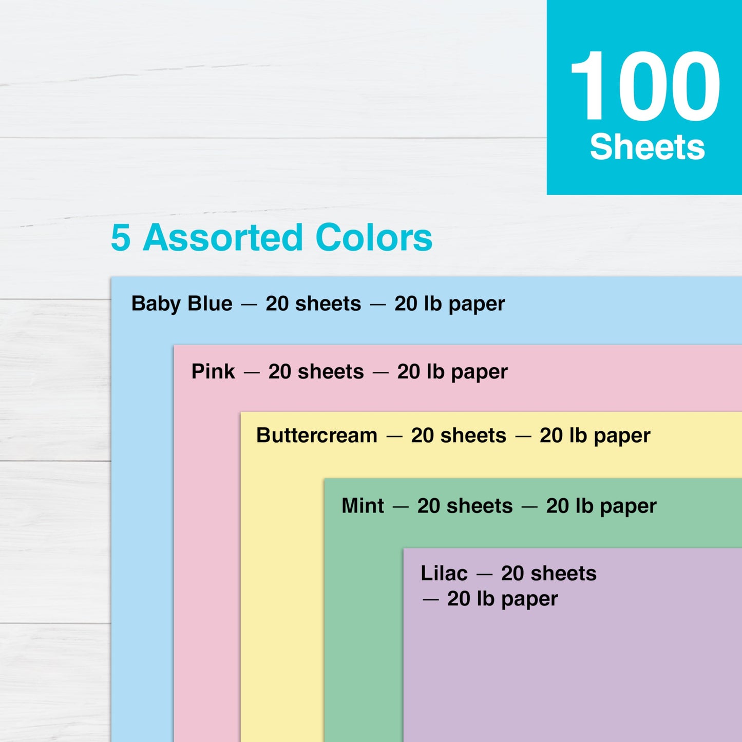 Pastel Colored Paper, 8.5" x 11", 100 Sheets