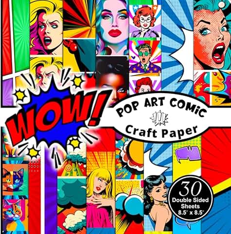 Pop Art Comic Craft Paper, 8.5x8.5 inches, 15 styles, 30 sheets