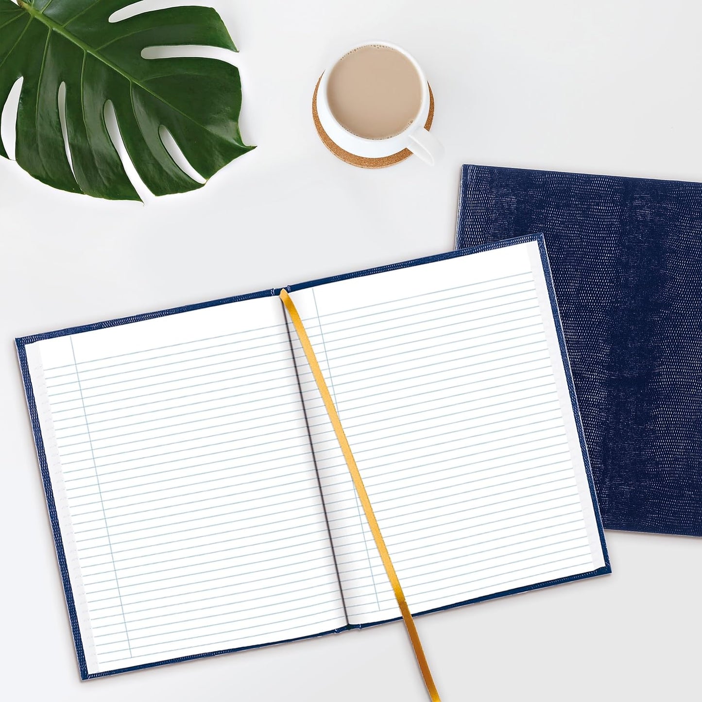 Blue hardcover journal with ribbon bookmark and 150 pages