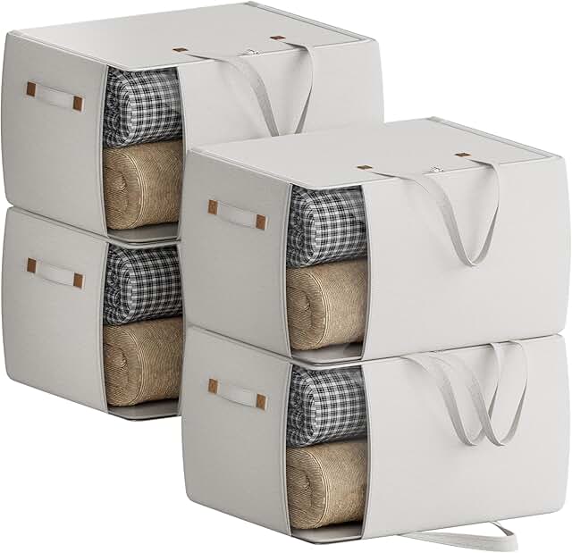 Large Cotton Canvas Storage Bags with Handles and Clear Window