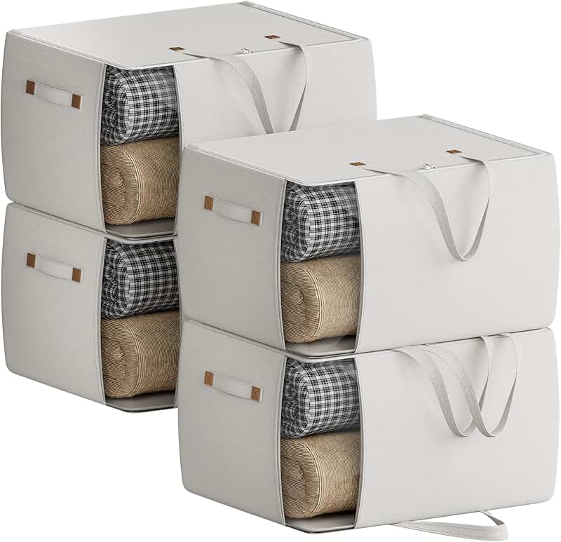Large Cotton Canvas Storage Bags with Handles and Clear Window