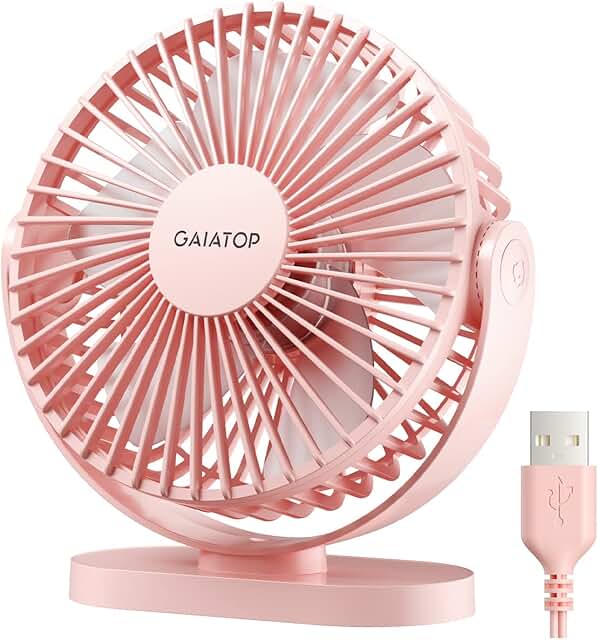Small Quiet USB Desk Fan with 3 Speeds and 90° Rotation