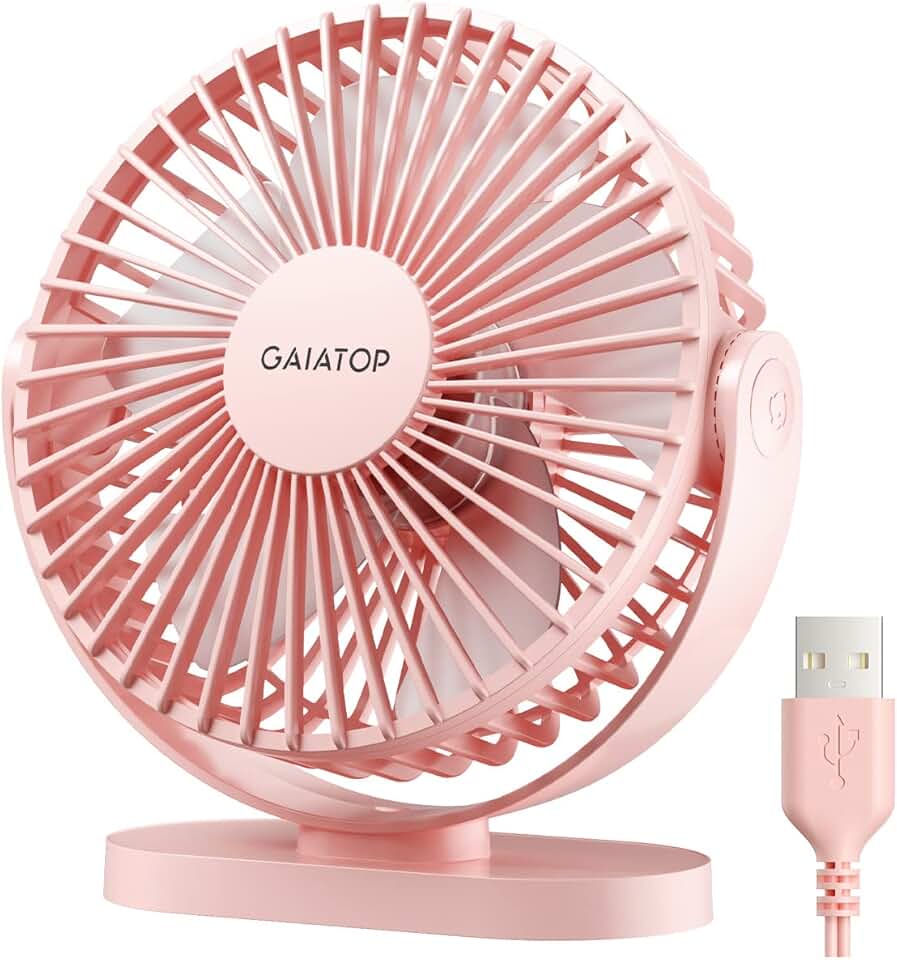 Small Quiet USB Desk Fan with 3 Speeds and 90° Rotation