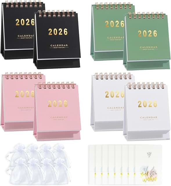 Mini Desk Calendar Gift Set with Greeting Cards and Bags